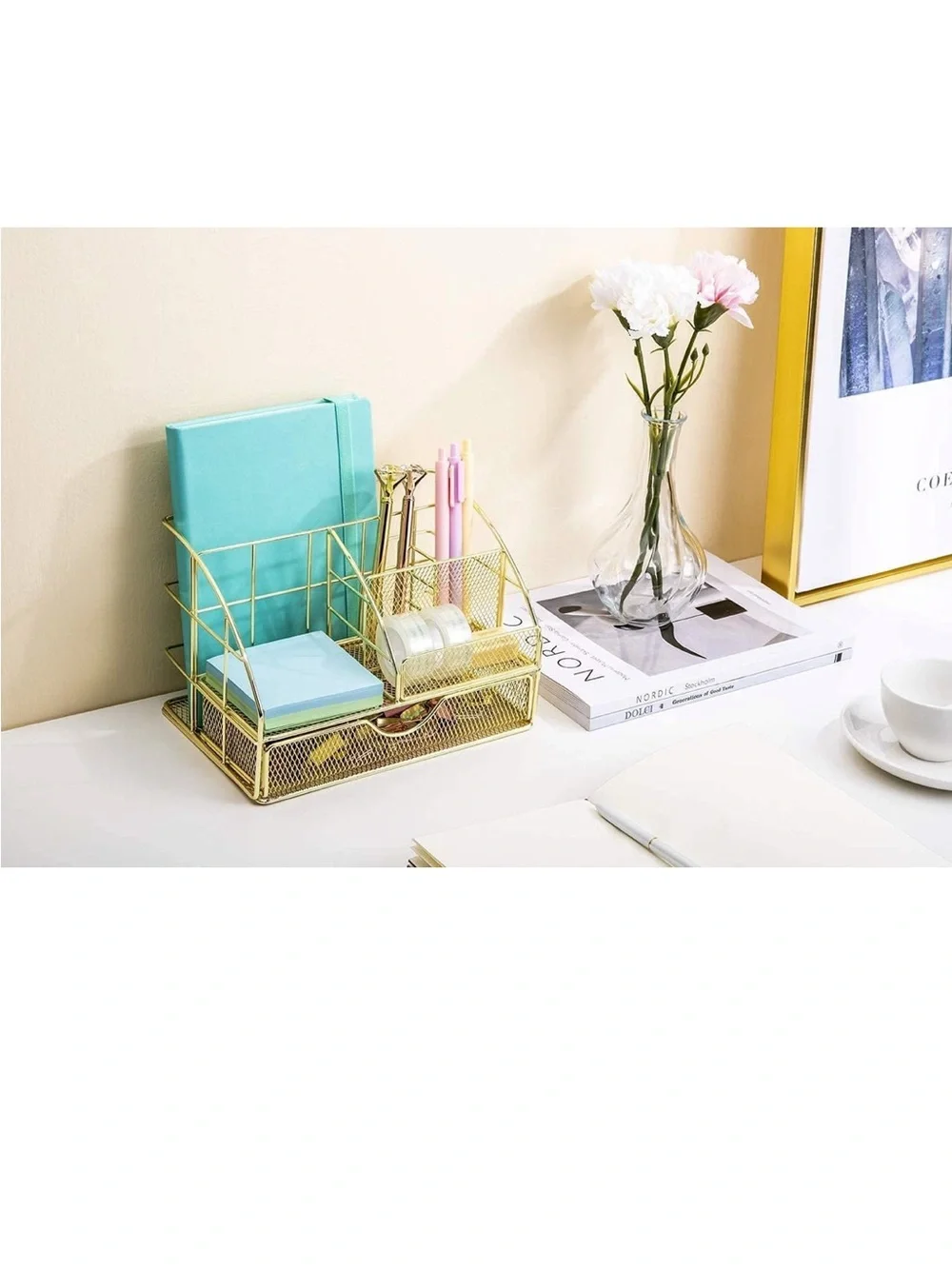 Gold Mesh Desk Organizer Caddy - Home Storage & Organization